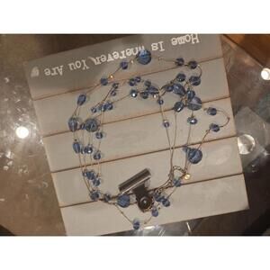 Vintage c 1946 multi strand layered long Delicate Blue Beaded Necklace